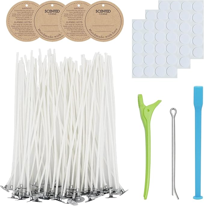 CandMak Candle Wick Kit - 60 Cotton Wicks with Candle Making Tools (Thin, 6 inches)