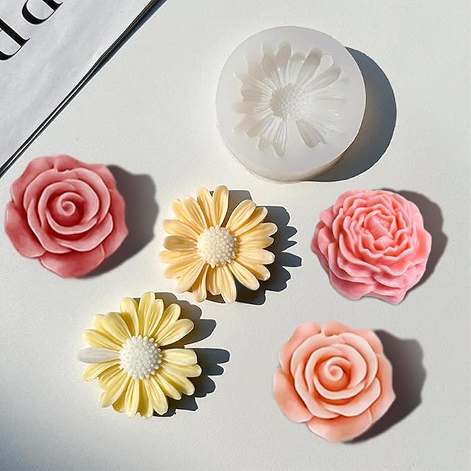 6 Pack Candle Molds for Candle Making, Moldes para Velas, Flower Molds Silicone Candle Molds for DIY Scented Candle, Soy Wax, Cake, Soap, Resin Casting Craft Making