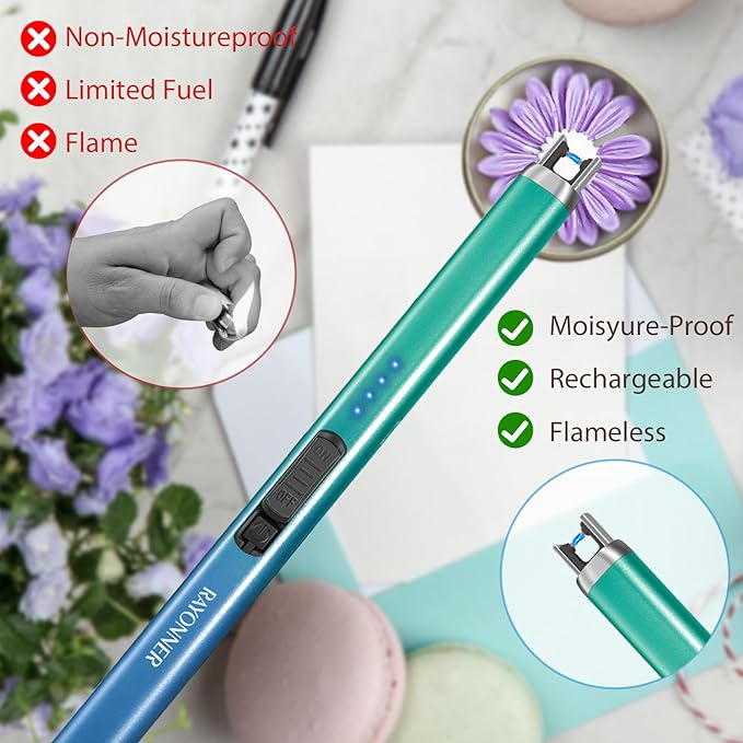 Electric Candle Lighter, Windproof Flameless USB Rechargeable Plasma Arc Lighter for Grill Firework Kitchen Camping (2 Pack - Mint Green+Blue/Green Gradient)