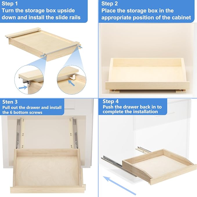 ROOMTEC Pull Out Cabinet Organizer with Soft Close, 19-1/2" W x 21" D, Pull Out Cabinet Drawer for Kitchen cabinets, Pull Out Cabinet Shelf, Finished, Bottom Assembly