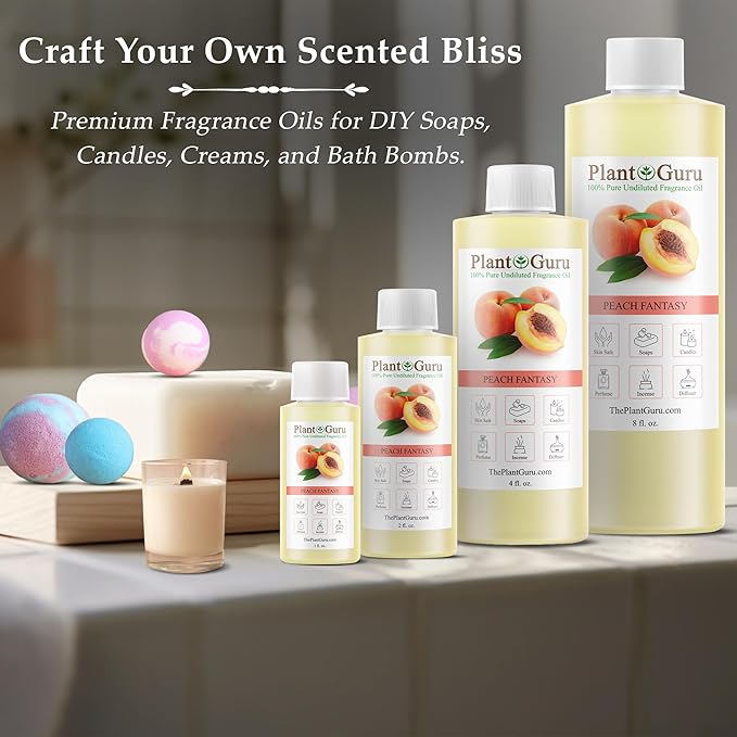 Peach Fantasy Fragrance Oil 4 fl. oz. Scented Oil for DIY Soap Making, Candles, Bath Bombs, Body Butters. Used in Aromatherapy Diffusers, Burners and Warmers. Add to Lotions and Creams.