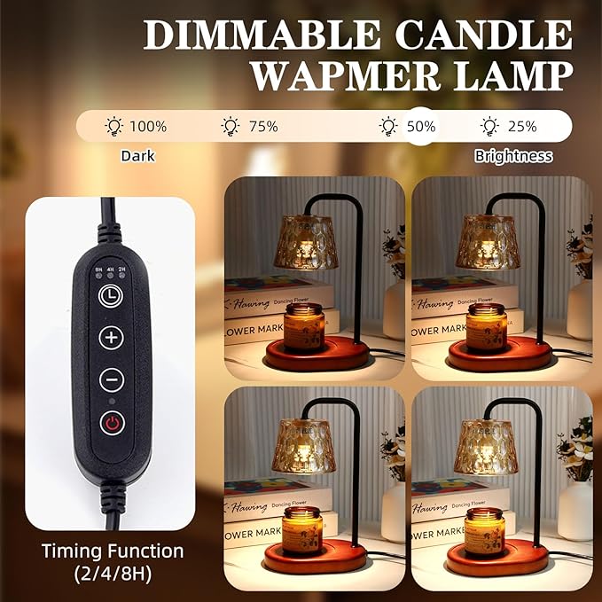 Candle Warmer Lamp Burner for Soy Jar Candles with Timer &Dimmer, Wax Candle Melts Warmer Light for Home Room Decor, Modern Candle Heater with Glass Lampshade for Scented Wax (Black)