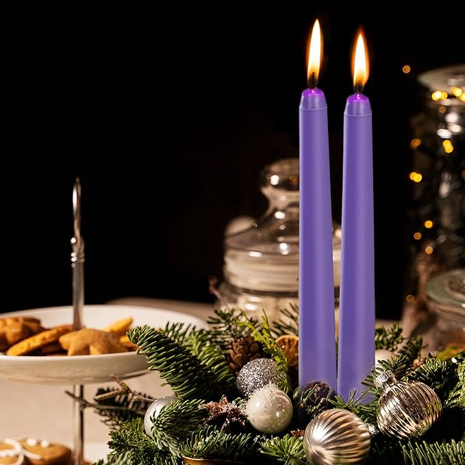 KONNI 0.87×10 Inch Violet Taper Candles, Unscented and Smokeless Tall Candlesticks, 10 Pack Tapered Candles with Cotton Wicks, Long Burning, Ideal for Weddings, Dinner Parties, and Home Décor