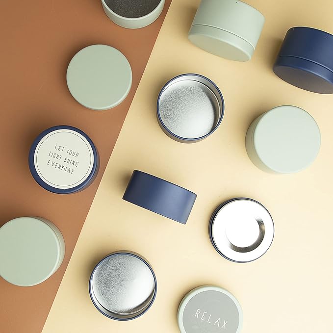 Hearth & Harbor Tin Candle Jars for Making Candles - DIY Candle Containers with Lids - Metal Candle Jars - Bulk Tins Storage for Candle - (12 Pieces) - (8 Ounces) - Solid Navy and Sage