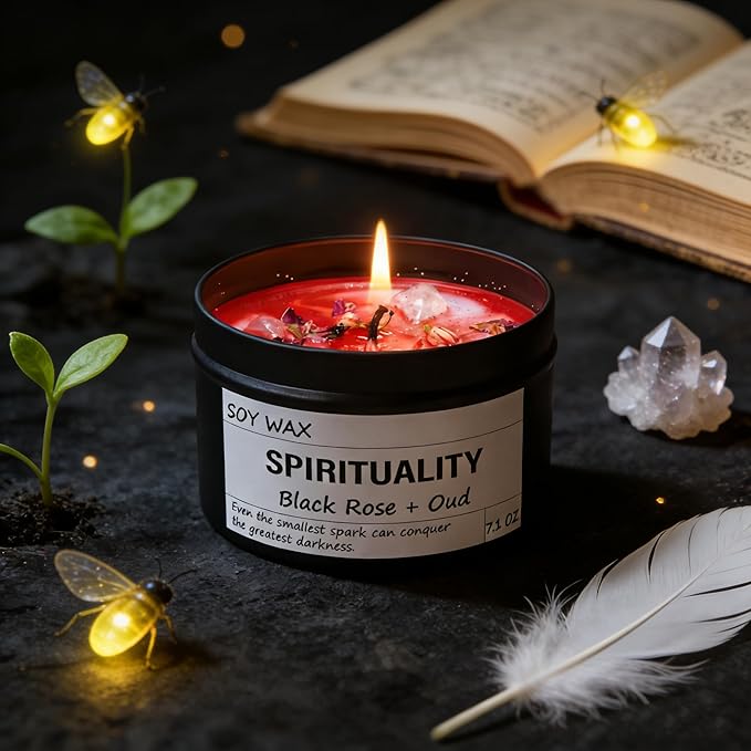 Chloefu LAN Crystal Energy Candle, Spiritual Candles for Women, Spark Conquer Darkness, Black Rose & Oud Candles, Emotional Support, Encouragement, Perfect Self-Care and Inspirational Affirmation Gift