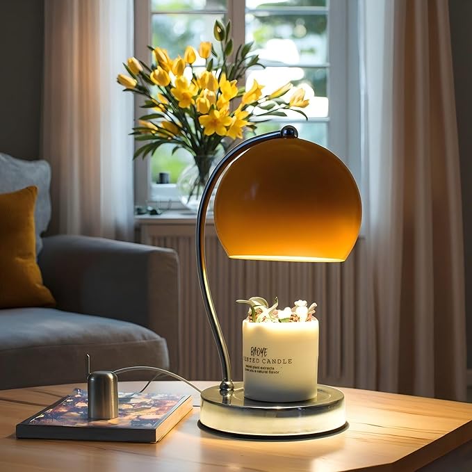 Candle Lamp Warmer, Wide Base Scented Candle Warmer with Timer and Dimmer, Adjustable Candle Melting Lattern, Home Decor Table Lamp (Orange)