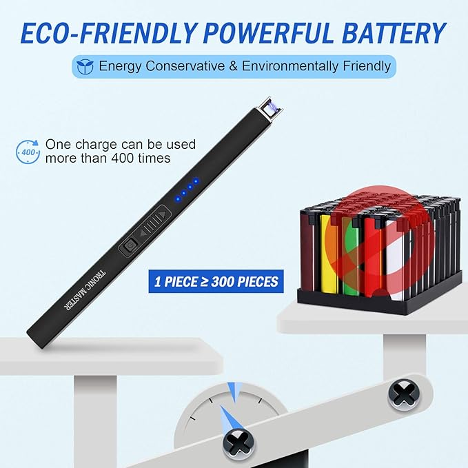 Electric Candle Lighter Plasma Arc Lighters with USB Rechargeable Battery Windproof & Flameless Retractable Head (Obsidian Black)