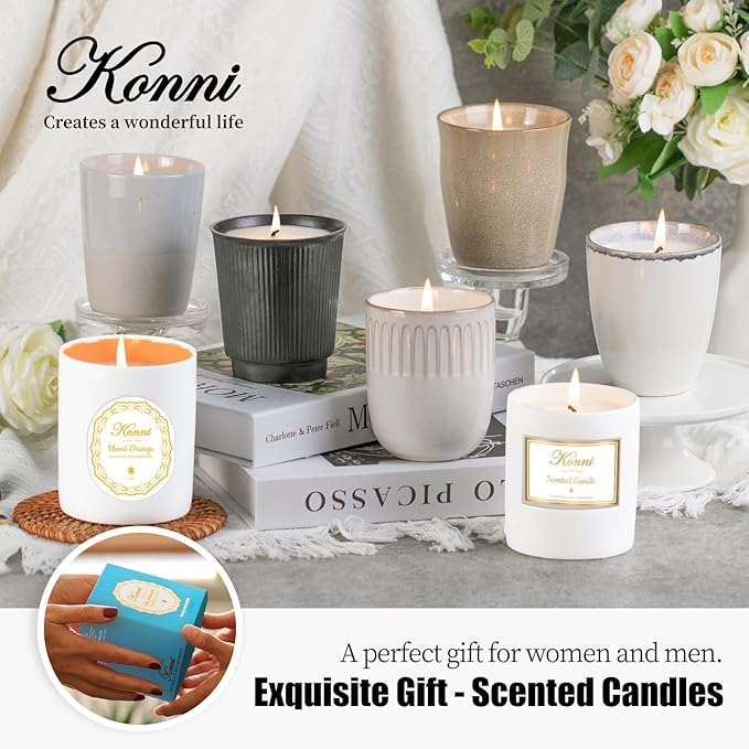 Scented Candle, 9oz White Soy Candles, Lavender Scented Candles for Women & Men, Long-Lasting Aromatherapy Jar Candle Wax for Home, Bathroom, Non Toxic Candle Gift (Ceramic Cup 7)
