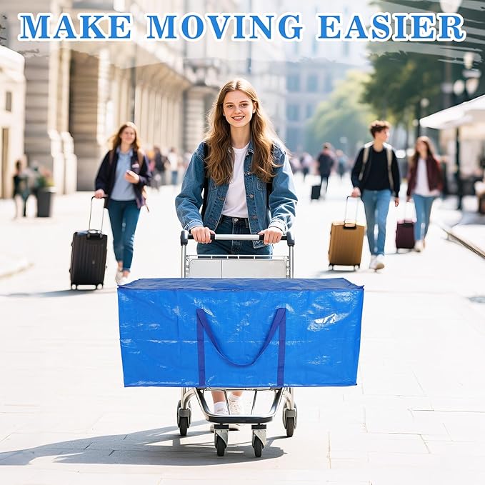 Bigmeta 66 Gallon Extra Large Moving Bags - Heavy Duty Storage Bags with Zipper & Strong Handles, Blue Packing Bag for Moving, Storage, Travel and Camping, College Dorm & Home Supplies, 1 Pcs