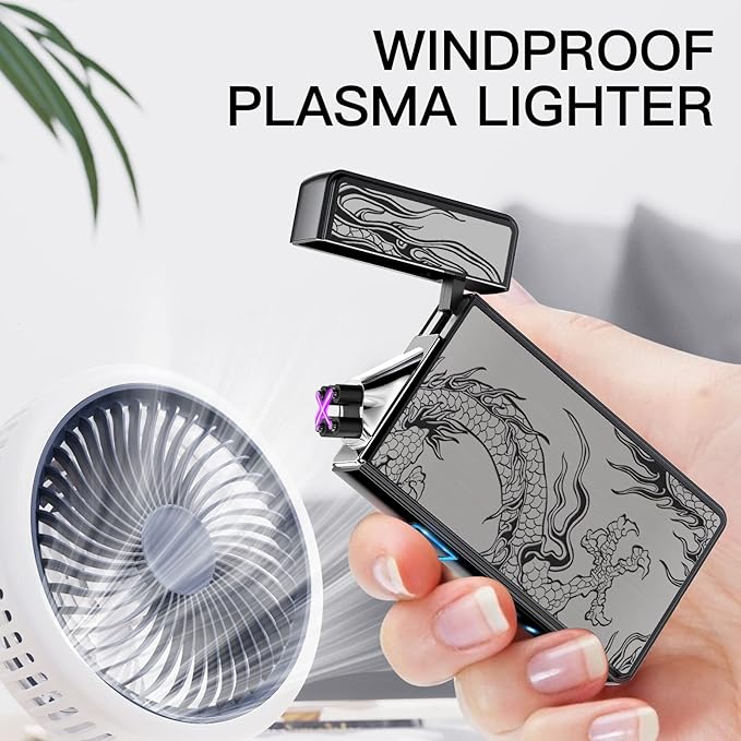 Electric Lighter, USB Rechargeable Plasma Arc Windproof Flameless Electronic Butane Free Mini Lighter for Candles, Fireworks, Outdoor Camping Activities (Black Dragon)