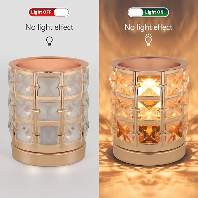 Crystal Wax Melt Warmer Candle Wax Warmer for Scented Wax 2 in 1 Wax Melts Fragrance Warmer Wax Cubes Melter Home Office Deco Night Light Valentines Day Birthday Gifts for Women Mom Girl(02-Gold)