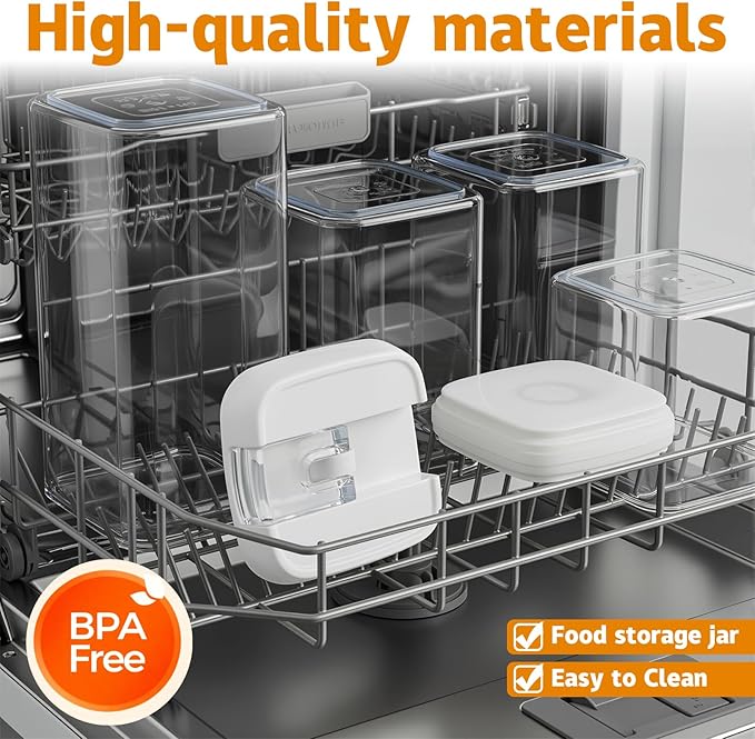 Airtight Food Storage Containers with Lids 7 pcs Plastic Kitchen and Pantry Organization Canisters for Cereal, BPA Free Kitchen Canisters for Spaghetti, Pasta, Dry Food, Flour and Sugar