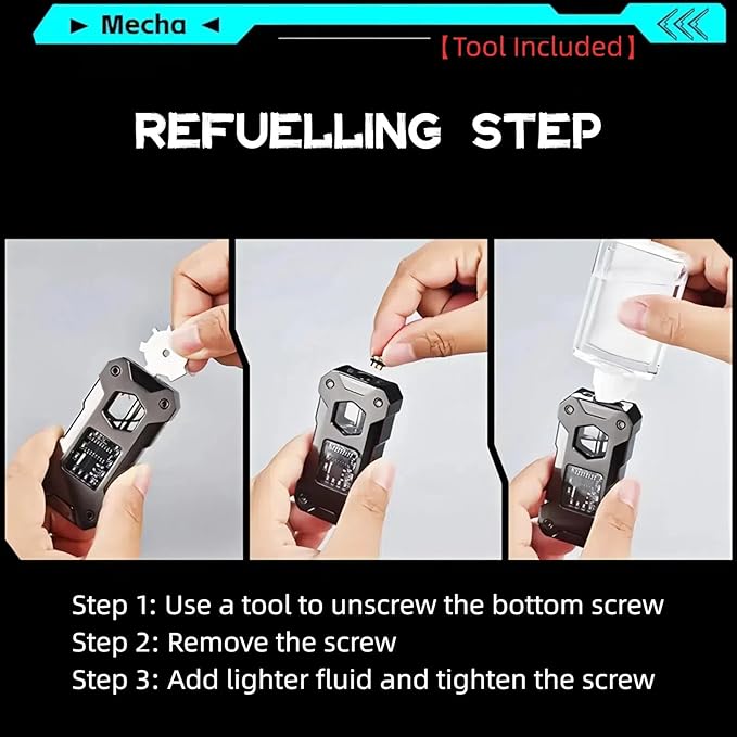 Smart Kerosene Lighter 4-Ignition Methods, Voice Activated Soft Flame Lighter, Metal Mecha Style Refillable Lighters with Cool Colorful Breathing Light (Brushed Gold, No Fuel)