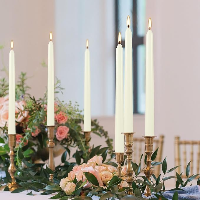 36 Pack Ivory 10-Inch Taper Candles - Premium Dripless, Smokeless & Unscented for Wedding Decor, Romantic Dinner, Party & Home - Long Burning Hand-Poured Tall Candles with Clean Finish