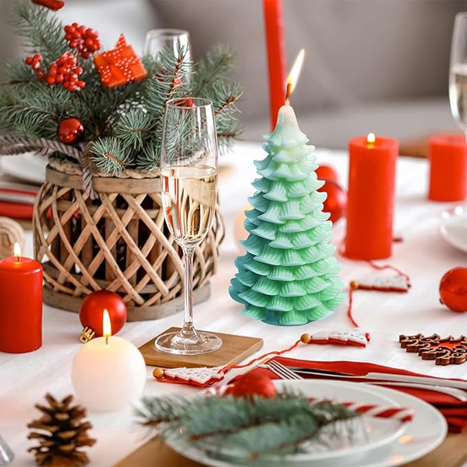ZAKVOOR 3D Large Christmas Tree Shape Candle Mold Pine Tree Shape Silicone Mold for DIY Candle Making, Holiday Crafts, Soap Molding, Resin Casting