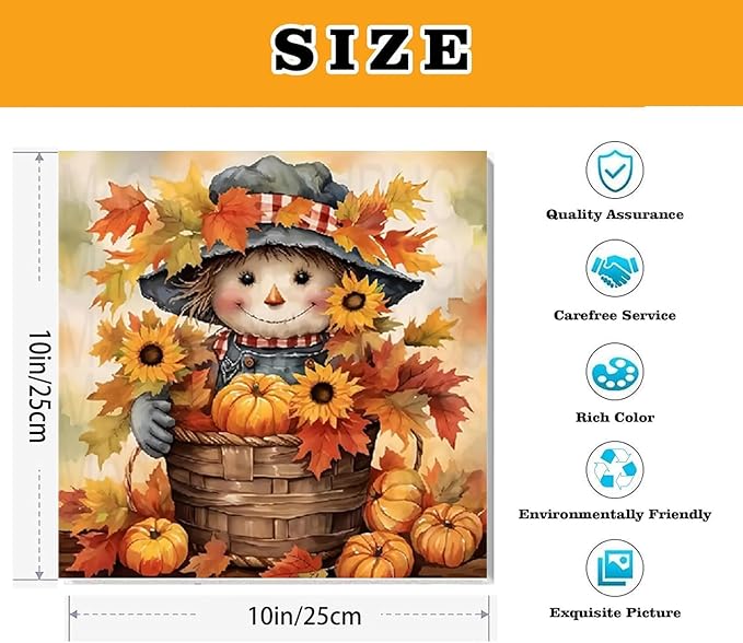 VIGEGU Fall Scarecrow Paint by Numbers Kit for Adults with Framed,Thanksgiving Paint by Number DIY Acrylic Adult Paint by Number Kits for Wall Decor 10x10in