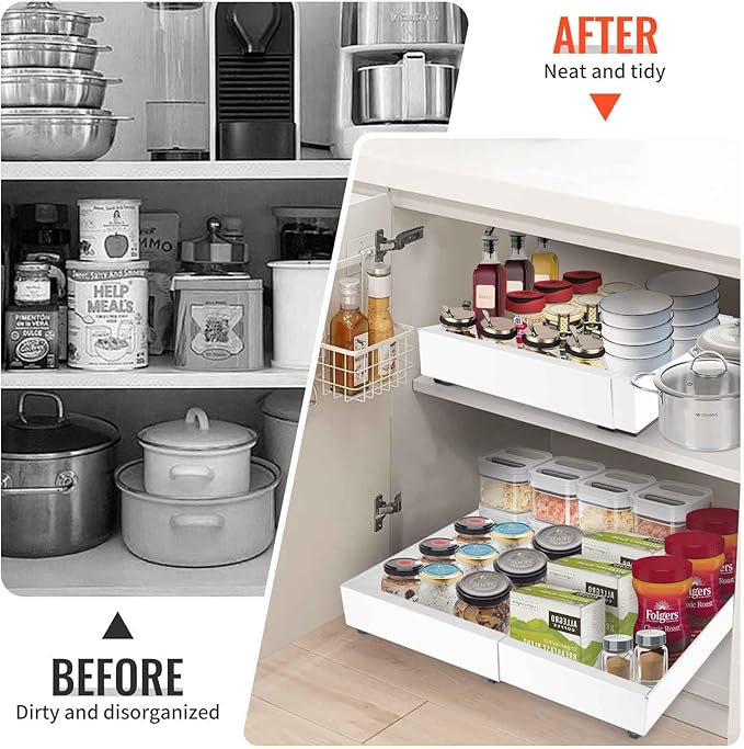 21" Deep Expandable Pull Out Cabinet Organizer,(12"-20")Slide Out Drawers For Kitchen Cabinets,Adhesive With Nano Film, Peel and stick Pull Out Drawers For Cabinets In Kitchen, Pantry (white,1PACK)