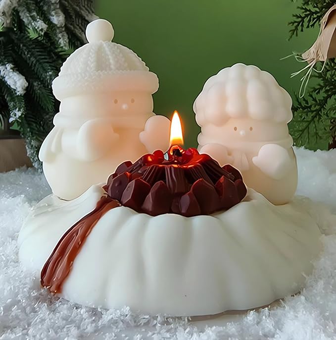 Snowman Silicone Mold, Snowman Warm at a Fire Candle Mold for Soap Soy Wax DIY Handcraft, Yeti Resin Mold Gift Wedding Party Home Dinner Festive Days Car Decoration (Hooded Snowman)