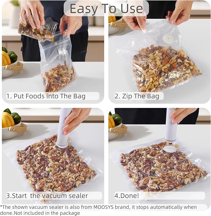 30 Upgraded Reusable Vacuum Seal Bags For Food + 2 Clips, 20p 8"X8" + 10p 10"X11", BPA Free, 5X Longer Fresh, for Sous Vide, Freezer, Microwave, Odor-Resistant, Leak-Proof | More Reusable, Easier To Clean, vacuum-retentive
