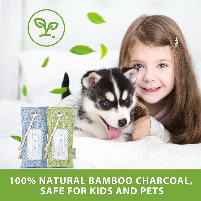 CLEVAST Activated Bamboo Charcoal Odor Absorber - 6 x 60g Air Purifying Bags, Natural Bamboo Charcoal Fresh Odor Moisture Eliminator, Deodorizer for Home, Closet, Shoe, Car Air freshener