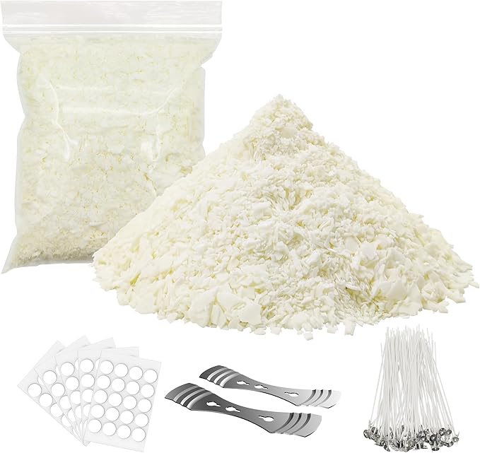 Soy Candle Wax for Candle Making, 10l bs Natural Soy Candle Flakes, Premium Soy Wax for Candle Making, 100 Cotton Candle Wicks, 100 Wick Stickers, & 2 Wicks Holder