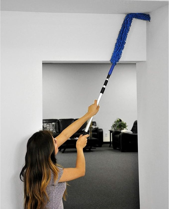 CleanAide Handheld Reusable Microfiber Flex Duster with Adjustable Telescopic Reach Pole – Bendable, Lightweight, Dust Cleaner for Blinds, Shutters, Radiators, Electronics, Glass, Hard-to-Reach Areas