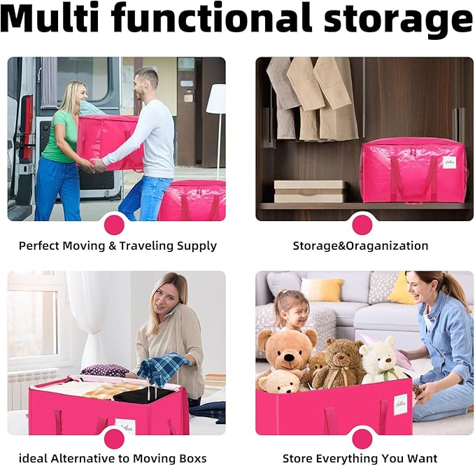 Moving Bags Heavy Duty Hot Pink – Large Packing Bags for Moving, Extra Large Storage Totes with Zippers and Handles