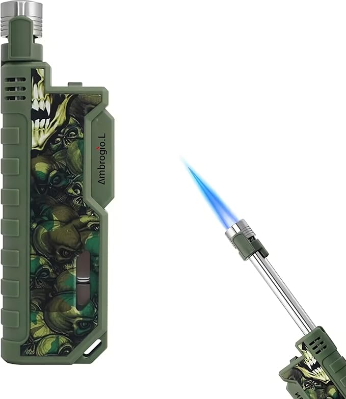 Ambrogio.L Jet Torch Lighter, Scalable Long Neck with Visible Gas Window for Kitchen Fireplace Camping Candle Grill BBQ Fireworks,Gas not Included,Camouflage