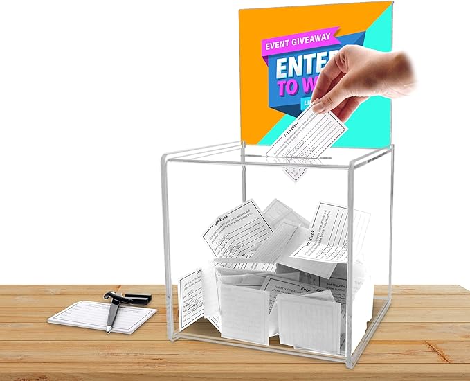 8" Ballot Box with Header Sign Holder Clear Acrylic New Business Lead Collection Countertop Bin by Marketing Holders