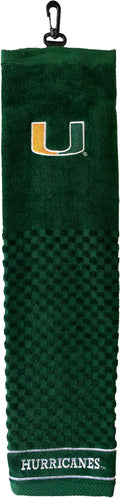 Team Golf NCAA Miami Hurricanes Embroidered Golf Towel Embroidered Golf Towel, Checkered Scrubber Design, Embroidered Logo