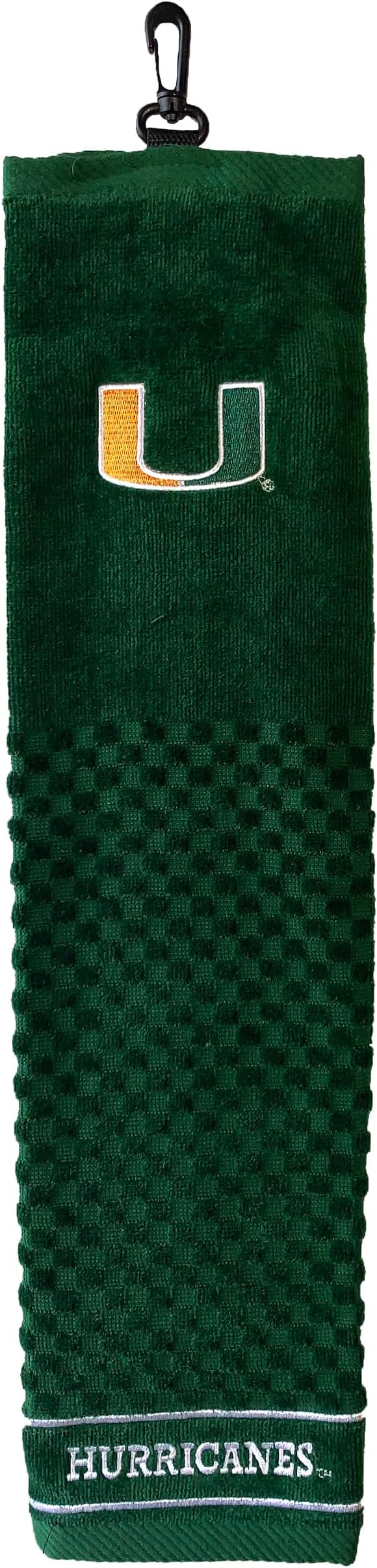 Team Golf NCAA Miami Hurricanes Embroidered Golf Towel Embroidered Golf Towel, Checkered Scrubber Design, Embroidered Logo