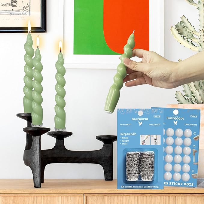 Taper Candles Sticky Dots - MANNYCOM White Candle Wax Dots & Tapered Candle Fittings Protective Candle Holder Liner for Upright 54x