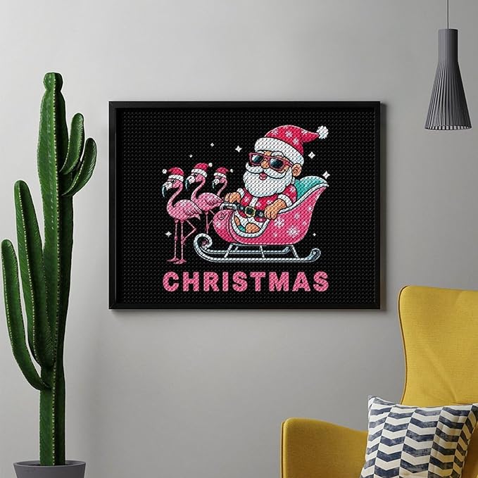 AIVKIEJK Diamond Painting Kits for Adults - Christmas Santa Flamingo Xmas Painting DIY 5D Full Drill Diamond Dots Paintings with Diamonds Gem Art and Crafts Home Decor 12"x16"