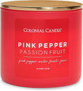 Colonial Candle Pink Pepper Passionfruit Scented Jar Candle, Pop of Color Collection, 3 Wick, Red, 14.5 oz - Up to 60 Hours Burn