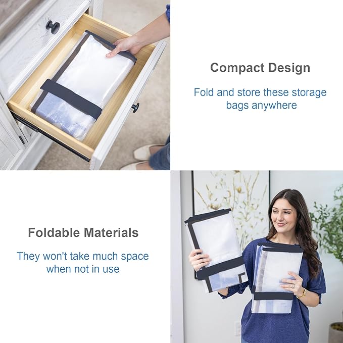 Storage and Moving Bags - Heavy Duty, Dust Protection and Water Resistant, Durable Zipper Closure and Sturdy Handles Best Moving Boxes Alternative (Black, 6 Pack)