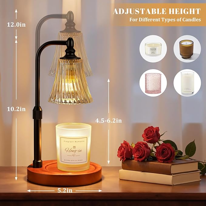 Black Walnut Candle Warmer Lamp with Timer Dimmable,Birthday Gifts for Women,Adjustable Height Wax Melt Warmer for Jar Candles,House Warming Gifts New Home,Ideal for Office,Dorm,Bedroom Home Decor