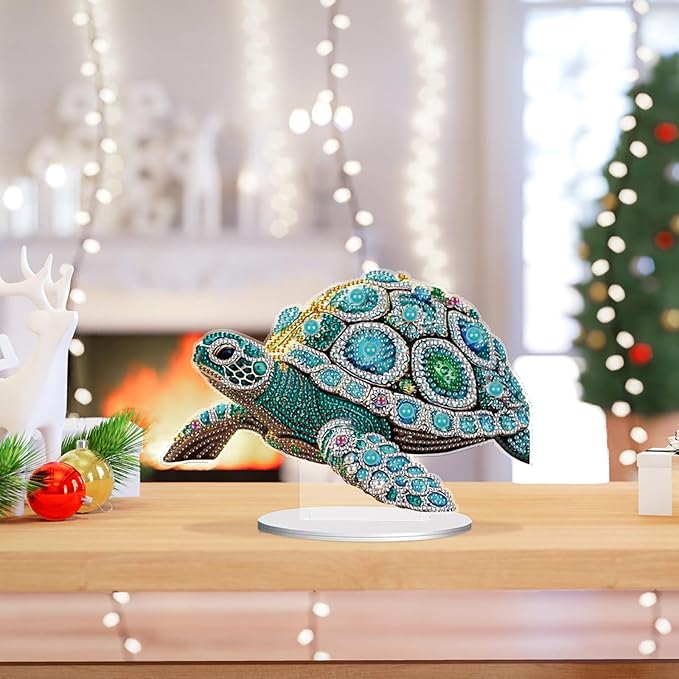 antor DIY Diamond Painting Desktop Ornament Turtle, Special Shape Diamond Art Kit Ornaments, Crystal Sea Turtle Tabletop Decoration for Adults Beginners, Home Office Decor Crafts Gift