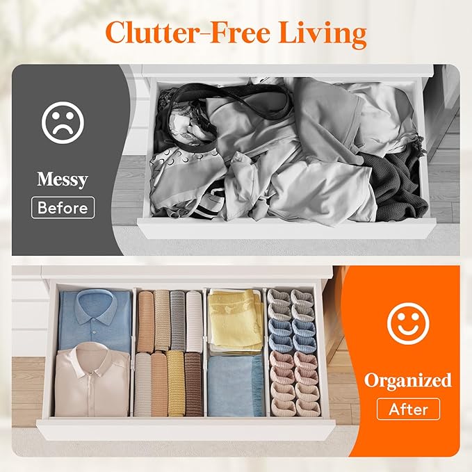 Lifewit 4" Tall 9 Pack Drawer Dividers, 35-56.5cm/13.8-22.2" Expandable Drawer Divider for Clothes, Adjustable Dresser Drawer Organizers, Drawers Separators for Dresser/Bathroom/Closet/Kitchen White