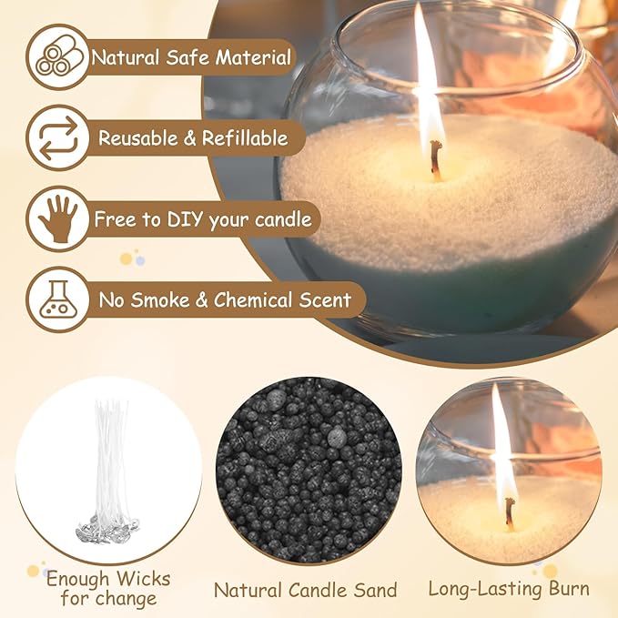 MECCANIXITY Pearled Sand Candles with 30 Pcs Wicks 14Oz / 400g Candle Beads Refillable Powder Sand Wax Making Kit for Thanksgiving Christmas Wedding Party DIY Home Crafts, Black