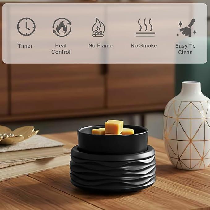 VICTORIA AROMA Ceramic Wax Melt Warmer for Scented Wax, Electric Wax Warmer with Timer, Oil Burner & Candle Melter, Adjustable Heat & Auto Shut-Off, Home Office Decor Gift（Black）