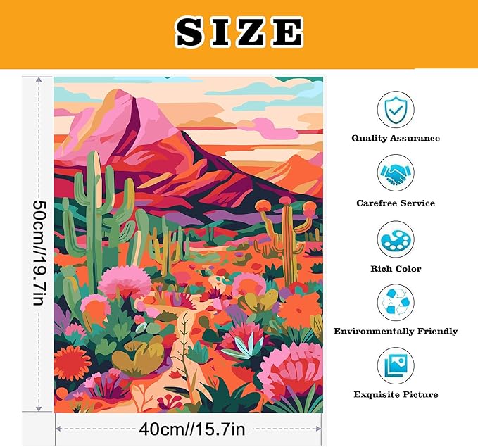 Meothan Cactus Flowers Paint by Numbers Kits for Adults Beginners-Desert Cactus Paint by Number for Adults, Easy Canvas Paint by Numbers for Home Wall Decor and Gifts 16X20 inch