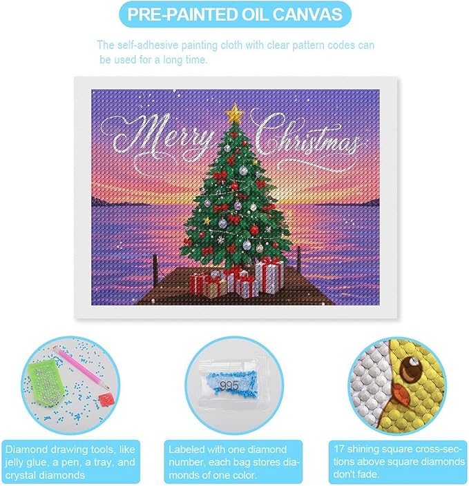 AIVKIEJK Diamond Painting Kits for Adults - Merry Christmas Coastal Winter Beach Painting DIY 5D Full Drill Diamond Dots Paintings with Diamonds Gem Art and Crafts Home Decor 12"x16"
