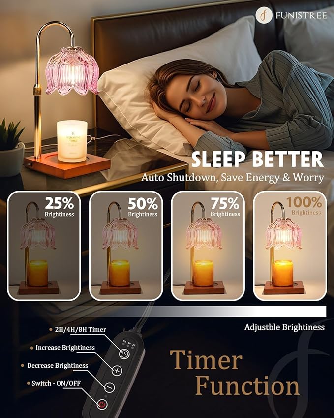 Pink Candle Warmer Lamp with Timer & Dimmer, Candle Lamp Warmer Adjustable Height, Mothers Day Birthday Gifts for Women Mom, House Warming New Home Bedroom Decor, Flower Wax Warmer for Jar Candle