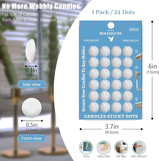 Taper Candles Sticky Dots - White Candle Wax Dots -Taper Candle Waxed Adhesive - Secure Your Candles to Any Holder (72Pack)