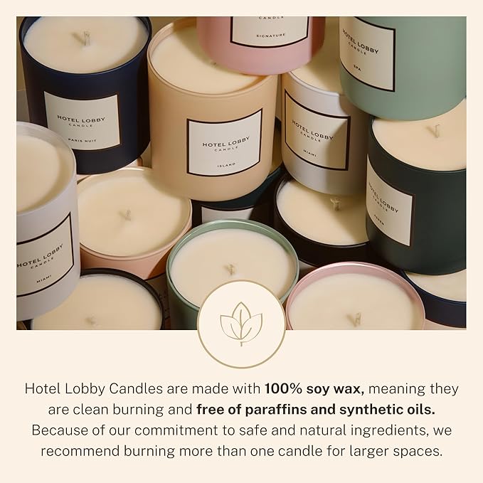 Hotel Lobby Candle Spa – Luxury Hand-Poured 9.75oz 100% Soy Wax with Eucalyptus, Water Mint, Sage, Jasmine, and Amber – Paraffin-Free, Infused with Essential Oils, 65-Hour Clean Non-Toxic Burn
