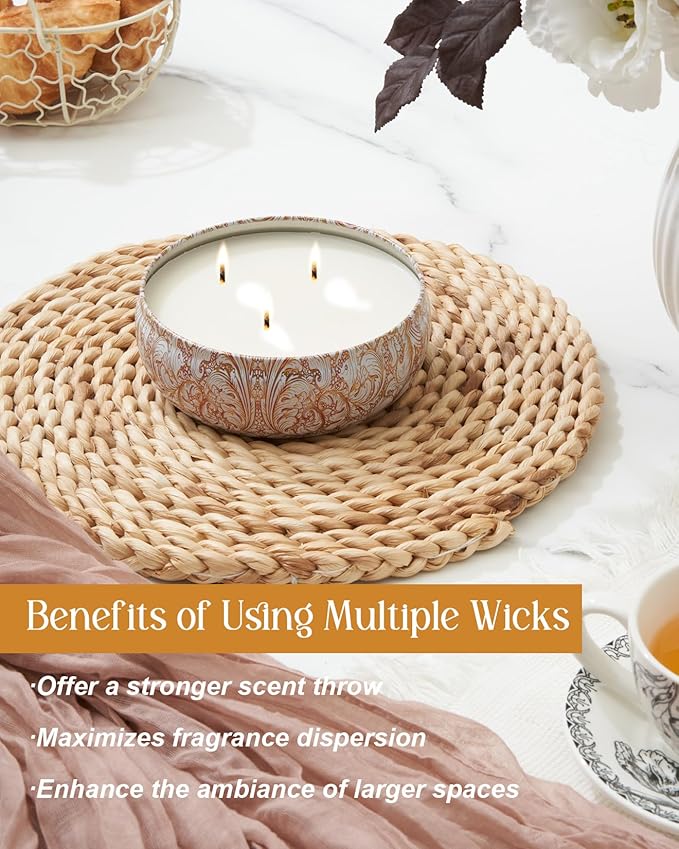 M&SENSE Basil Flower Scented Candles 12 oz, Large 3 Wick Soy Tin Candle, Over 40 Hour Burning Time, 100% Natural Vegan Wax, Relaxing Aromatherapy Aesthetic Candle Gift for Women and Men