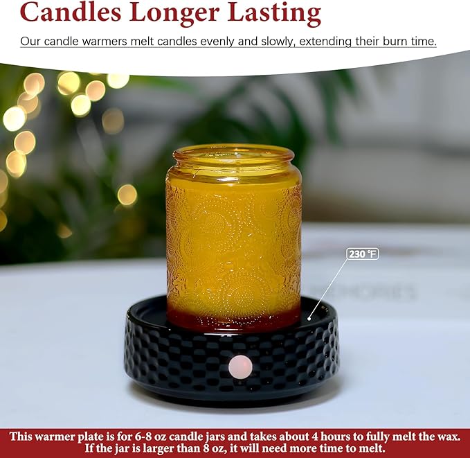Electric Large Candle Warmer Plate - Ceramic Candle Wax Warmers for Jar Candles, Coffee Mug Warmer, Cup Warmers for Home Office, Aromatherapy Fragrance and Heating Beverage (Black Honeycomb)