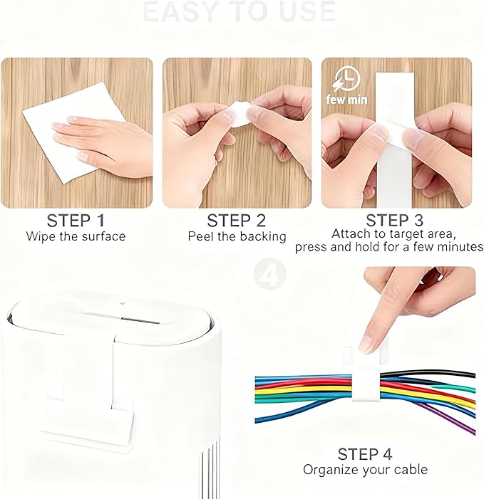 Hook And Loop Cable Ties, Cable Management Under Desk, Adjustable New Type of Stable Hook, Household & Office Essentials, 50 Pieces Per Box