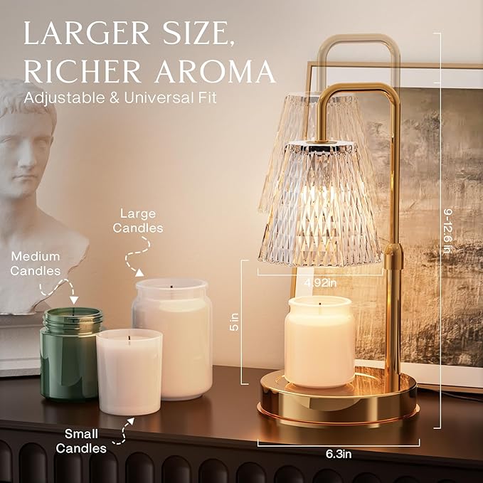 Candle Warmer Lamp with Timer – Dimmable Wax Warmer for Vintage Room Decor, Height Adjustable Candle Lamp for Mom, Birthday Gifts for Women,House Warming Gifts for New Home Decor with 2 Bulbs