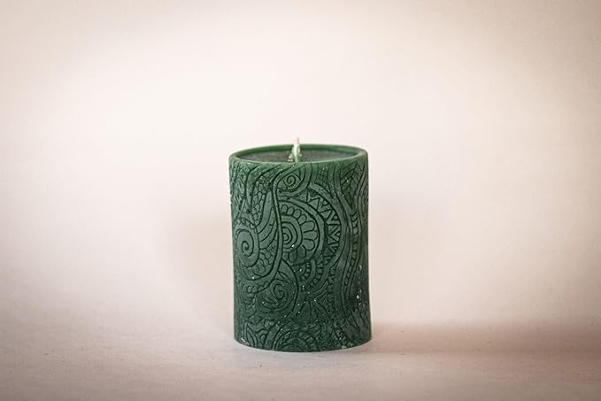 BeeTheLight Beeswax Pillar Candle - 100% Pure Bees Wax - Choose Your Size and Color - 54 Hour Burn Time - Fits 3x4 Holder - Unscented - Natural Light Honey Scent (Earthen Green, Medium)